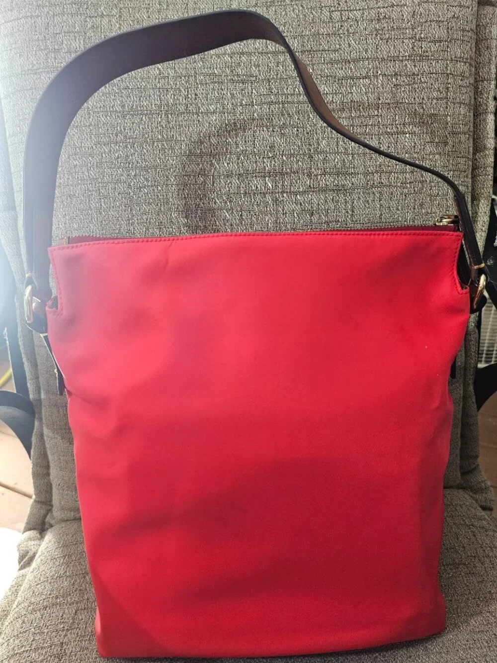 Dooney & Bourke Red Nylon Leather Trim Shoulder Bag
